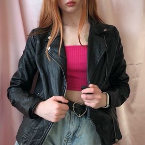 Zip up leather jacket